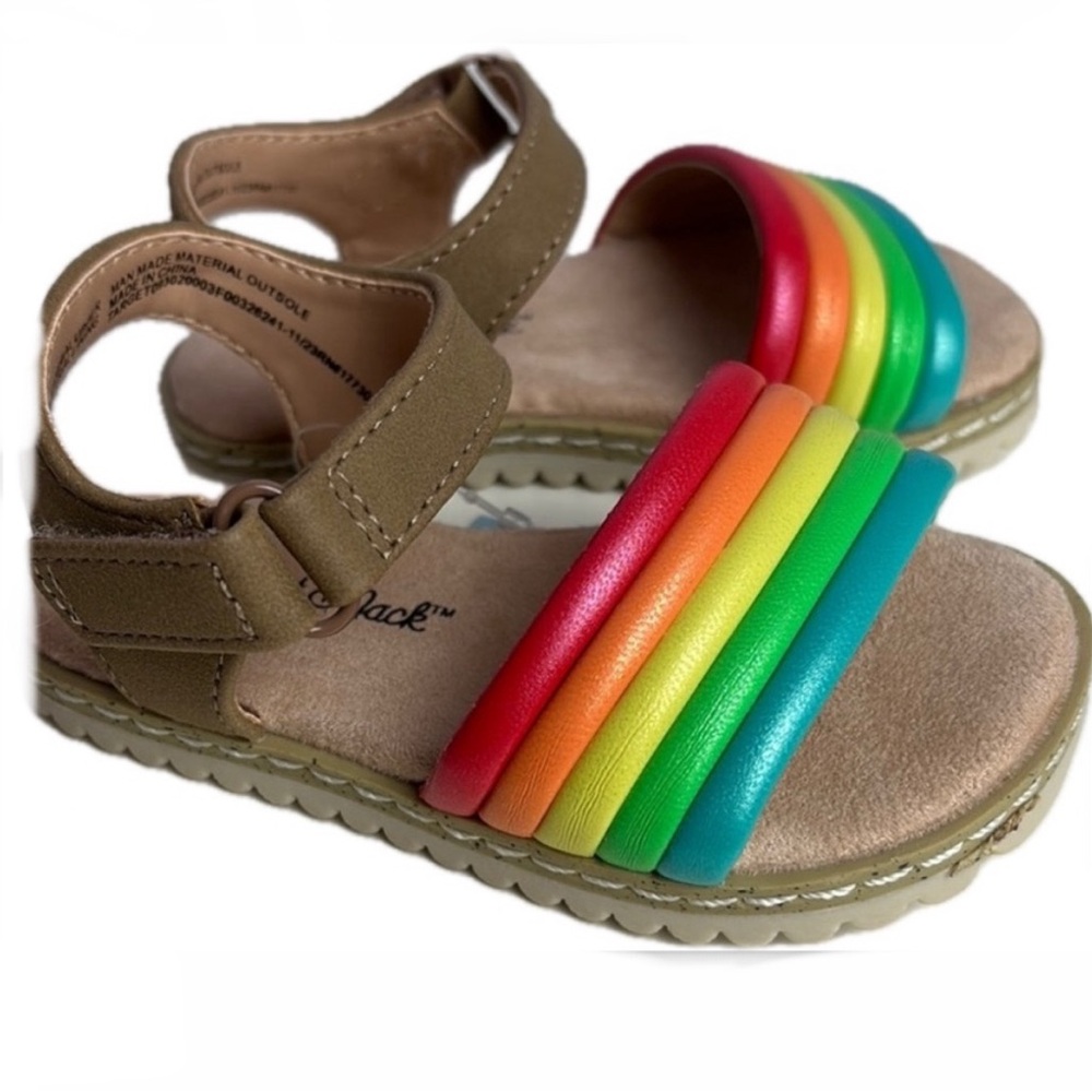 NWT Cat & Jack Red Orange Sandals with Puffy Soft Rainbow Straps